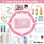 ChaoGreat Bride Gifts – Personalized Initial Makeup Bag with Pearl Rhinestone Patch, Preppy Pink Monogram Cosmetic/Toiletry Pouch, bridesmaid Gifts, Bridal Shower Gifts, Wedding Gifts, Bridal Gifts,M