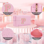 Small Personalized Glitter Initial Letter Makeup Bag, Cute PU Leather Chenille Letters Cosmetic Bag Travel Makeup Pouch, Preppy Travel Organizer Zipper Pouch for Women&Girls（PinkPink-P）