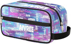 Personalized Travel Cosmetic Bag Waterproof Makeup Bags, Custom Name Purple Blue Galaxy Organizer Case Toiletries Container Bag
