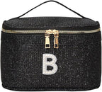 EURYNOME Makeup Bag - Water-Resistant Travel Cosmetic Organizer (8.3x5.1x5.1 Inch) for Women,Sparkling Custom Letter B Design