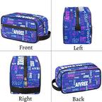 Custom Name Makeup Bag Travel Bag, Toiletry Bag Travel Large Capacity Cosmetic Container Organizer for Shampoo, Royal Blue Background Colorful Names