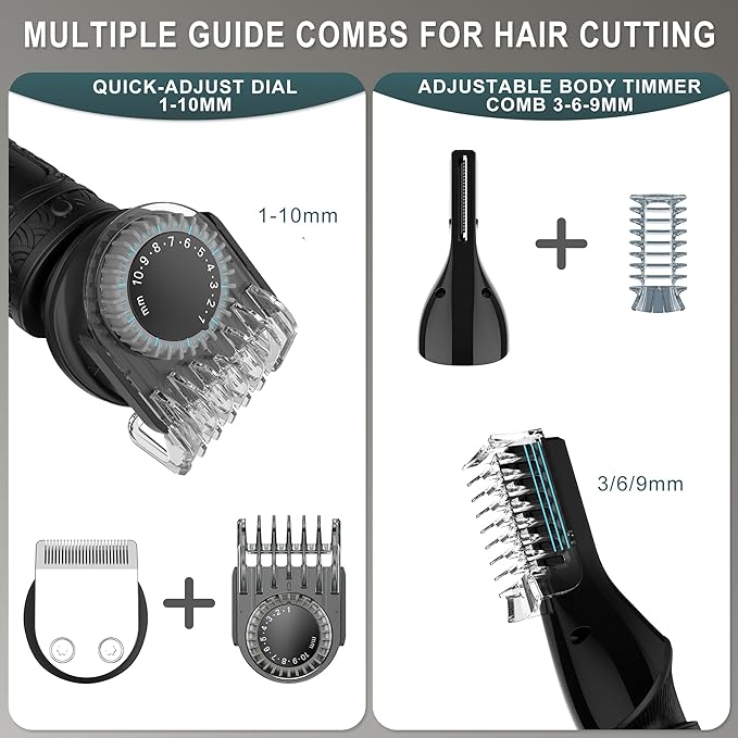 Beard Trimmer for Men Professional Mens Beard Grooming Kit T-Blade Trimmer Electric Shaver Razor Nose Body Trimmer Hair Cutting Kit Cordless 7 in 1 Black