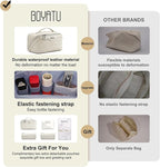 BOYATU Travel Makeup Bag for Women: Cosmetic Organizer Bag with Compartments - Leather Make up Bags Set of 3 (G-2-White)