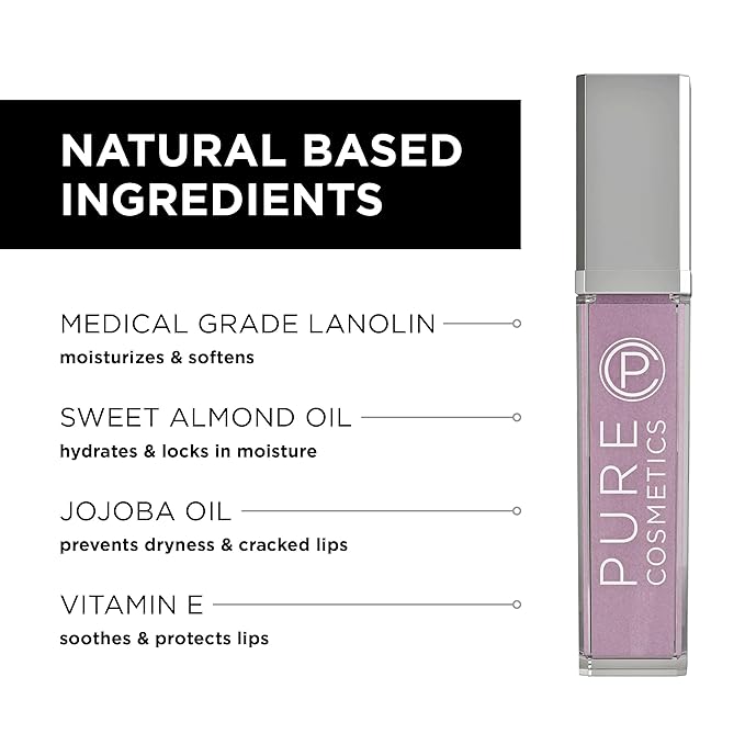 Pure Illumination Light-Up Lip Gloss with LED-Lit Applicator Brush + Side Mirror, Non-Sticky, Moisturizing Hydrating Lip Glosses with Lanolin, Jojoba Oil, & Vitamin E, Shimmer