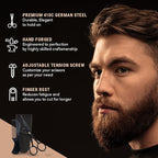 Ontaki Professional Beard Scissors for Men - 5 in Hand-Forged Black 410C German Steel - Includes 2 Combs & PU Pouch - Beard & Mustache Grooming Kit