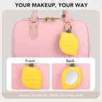 Travel Makeup Bag for Women Fashion Large Capacity Pouch Open Flat Cosmetic Portable Organizer Waterproof Large Opening Storage Toiletry Bags Vertical Free-Standing Brush Holder for Easy Access Pink