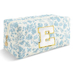 Personalized Quilted Cosmetic Bag, Puffy Monogrammed Christmas Birthday Gifts for Women & Girls, Cute initial Floral Makeup Bag Puffer Coquette Bag, Aesthetic Travel Toiletry Zipper Pouch(Blue,E)