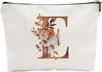 A-Z Boho Personalized Cosmetic Bag-Floral Cotton Letter Makeup Bag With Zipper-Artistic Cosmetic Bag For Travel-Bride,Birthday Gift For Women Daughter Friends-Women Makeup Organizer-A05
