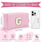 Personalized Initial A-Z Preppy Patch Makeup Bag,Small PU Chenille Letter Cosmetic Bag with Zipper for Teen Girls,Pink Cute Toiletry Organizer Bag,Monogram Makeup Case Gift for Women Girls,Letter G