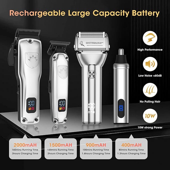 Professional Hair Clippers for Men, Cordless Hair Clippers T-Blade Trimmer Nose Hair Trimmer Electric Shaver Set, Haircut Grooming Kit with LED Display, for Barber, Ideal Gift for Him