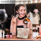Women Makeup Organizer Bag London, Heart Shape I Love London Quote Flax Cosmetic Bag Makeup Bags Toiletry Bag Accessories Organizer Travel Bags For Home Bathroom Office Hotel Gym