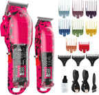 Professional Hair Clippers for Men, Cordless Barber kit for Hair Cutting & Grooming, Pink Hair Clippers and Trimmer Set for Barber Haircut with LED Display, 8 Fade Taper Combs