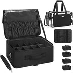 Relavel Extra Large Makeup Case and Clear Makeup Bag, Professional Cosmetic Storage Organizer Box Brush Holder with 4 Clear Set Bags & Lipstick Plate for Makeup Artists with Adjustable Dividers, Black