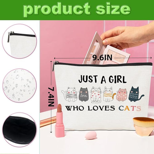 2pcs Cats Makeup Bags for Women, Cute Cat Themed Gifts Cosmetic Bag Travel Zipper Pouch for Sister Bestie, Christmas Birthday Gifts for Women Girls Cat Mom