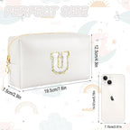 Gifts for Girls Initial Makeup Bag Personalized Cosmetic Bag with Zipper Cute Travel Toiletry Bags Waterproof PU Preppy Makeup Pouch Birthday Gift for Teen Girls Women(White U)