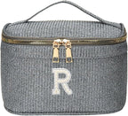 EURYNOME Makeup Bag with Custom Letter R, Water-Resistant Travel Organizer Pouch, (8.3x5.1x5.1 Inch) Cosmetic Case for Women