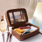 SANHECUN Clear Travel Toiletry bag Toiletry Case Carry on Travel Accessories Bag Makeup Bag Dimensions | LxWxH:9” x 6” x 4.2” (Brown, SHC-TL-2)