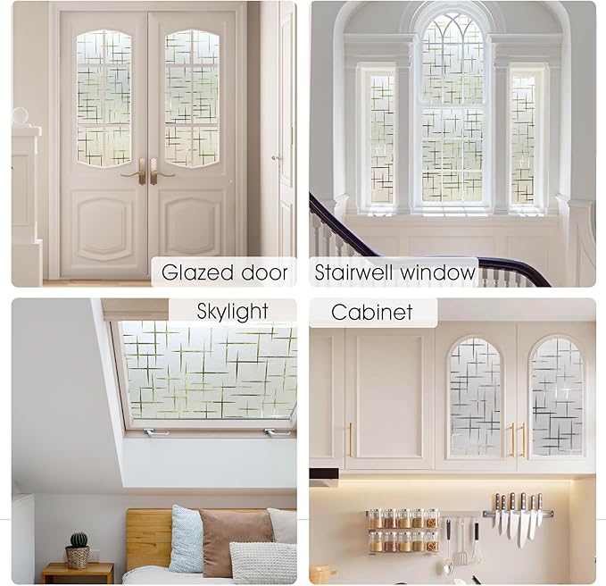 HIDBEA Window Privacy Film, Decorative Staic Cling Frosting Film, Heat Control UV Blocking Non-Adhesive Window Sticker for Home, Cross Pattern,17.5 X 78.7 Inch
