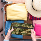 Green Camo Portable Travel Toiletry Bag, Camouflage Print Dopp Kit Cosmetic Organizer Makeup Bag Shower Shaving Bag for Men Women