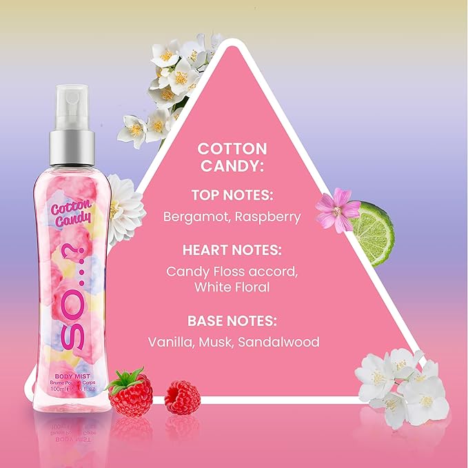 So...? Cotton Candy Body Mist for Women - 3.5 oz Body Mist - Pack of 2