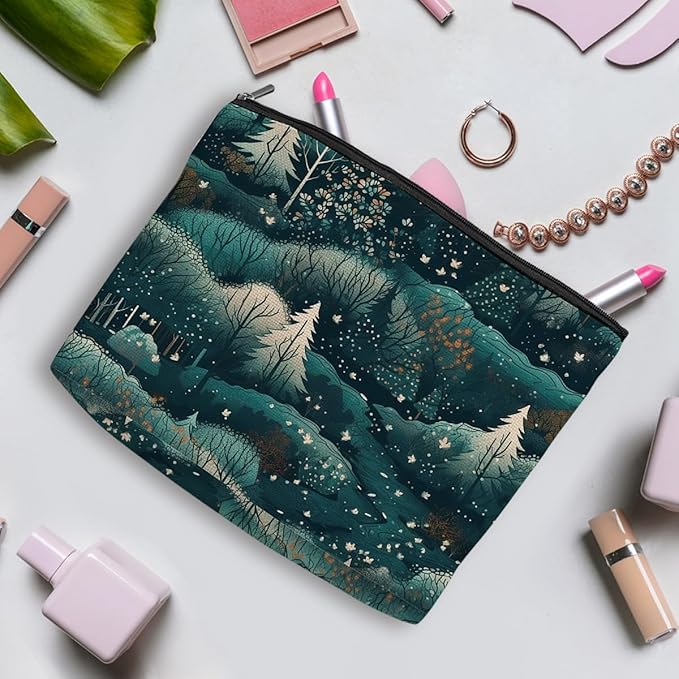 3Pcs Classic Forest Flower Fruit Makeup Bag Cosmetic Bags for Women, Abstract Botanical Travel Toiletry Bag, Thank You Anniversary Birthday Friendship Gifts for Women Girls Mom Friends Teacher