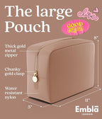 Embla Makeup Bag Travel Cosmetics Pouch and Toiletry Bag, Nylon Zipper Pouch Purse, Cute Make Up Organizer Storage Tote for Women Girls, Travel Skincare Case, Large Makeup Bags, Mocha Mousse