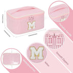OCHEAL Makeup Bag for Women, Monogram Cosmetic Bag with Brush Holder, Pink Travel Makeup Case Beauty Toiletry Bag Organizer Personalized Gifts for Girls Bridesmaid, Sister, Wife, Friends Initial M