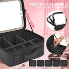 Travel Makeup Bag with LED Mirror,Removable Mirror with 3 Color Modes,Portable makeup travel organizer for Women,Makeup Case with 8 Adjustable EVA Dividers,Cosmetic Train Case with Lighted Mirror