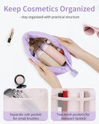 Narwey Small Makeup Bag for Travel Women Girl, Puffer Cosmetic Bag Makeup Pouch for Purse with Zipper, Cute Puffy Make Up Organizer Bags, Travel Toiletry Bag Toiletries (Light Pruple)