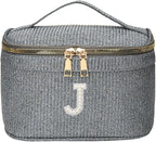 EURYNOME Makeup Bag with Custom Letter J, Water-Resistant Travel Organizer Pouch, (8.3x5.1x5.1 Inch) Cosmetic Case for Women
