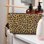Womens Leather Makeup Bag Cosmetic Bag Travel Toiletry Bags Make Up Bags for Women Adult (Leopard Pattern 2)