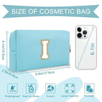 Small Personalized Initial A-Z Preppy Patch Makeup Bag,PU Chenille Letter Travel Cosmetic Pouch with Zipper,Blue Cute Toiletry Bag,Gift Ideal for Teen Girls Women Teacher Bridesmaid,Letter I
