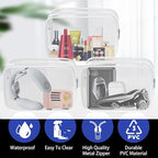 16 Pack Waterproof Cosmetic Bag TSA Approved Toiletry Bag, Portable Travel Pouch with Zipper, Vinyl Plastic Organizer Storage for Men and Women (White-L)