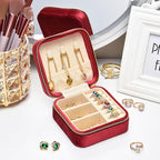 Travel Jewelry Case, Small Plush Velvet Jewelry Box for Women and Girls, Portable Jewelry holder organizer for Rings Earrings Necklaces Bracelets(Burgundy)