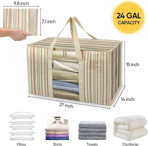 BALEINE 6-Pack Oversized Moving Bags with Reinforced Handles, Heavy-Duty Storage Tote Moving Supplies for Packaging, Camping (Color Stripe, 6-Pack)