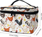 Cute Farm Chicken Rooster Print Travel Makeup Bag for Women Large Capacity Cosmetic Bags with Zipper And Handle Make Up Tote Bags Organizer Portable Brushes Case Toiletry Bags