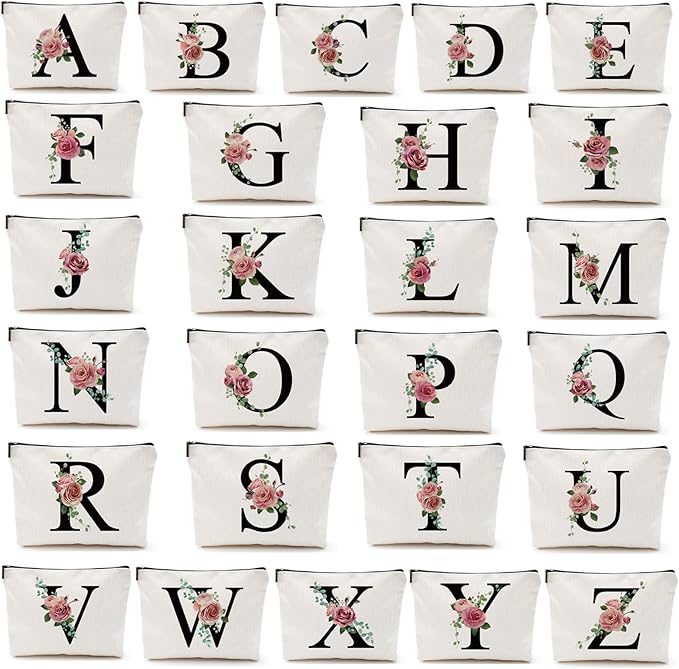 Initial A-Z Personalized Letter Makeup Bag, Monogrammed Bridesmaid Gifts Presents Cosmetic Bag, Portable Stationery Storage Organizer Pouch, Friendship Love Travel Makeup Bags