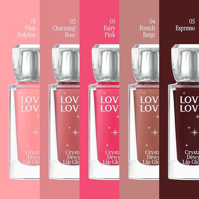 Crystal Dewy Lip Gloss | Lightweight & Non-Sticky | High-Shine & Long-Lasting | Hydrating Korean Lip Care Gloss | 0.17 oz. (02 CHARMING ROSE)