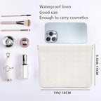 Leather Pocket Cosmetic Bag for Purse,Coin Purse Lipstick Cosmetic Accessories Organizer, Travel Kit Storage Pouch,Waterproof Portable No Zipper Self-closing (White/lozenge)