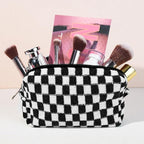 SOIDRAM Checkered Makeup Bag Preppy Cosmetic Bag Bulk Black Makeup Pouch Personalize Travel Toiletry Bag Organizer Cute DIY Makeup Brushes Storage Bag for Women