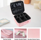 Travel Makeup Bag Makeup Cosmetic Train Case Organizer Portable Storage Bag with Adjustable Dividers for Cosmetics Makeup Brushes Toiletry Jewelry Pink