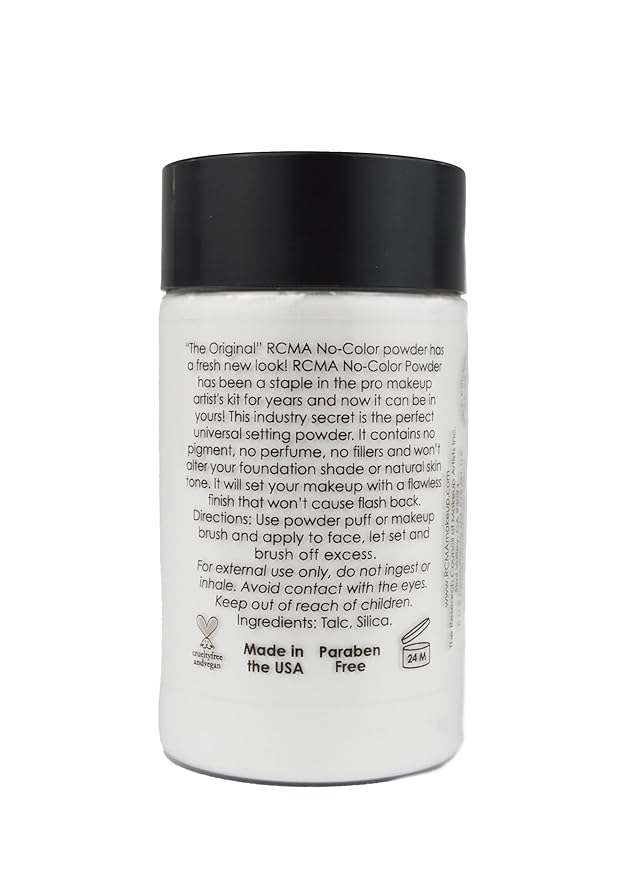 RCMA Makeup The Original No Color Powder, Loose Setting Powder, Professional Makeup, No Flash Back, Universal, All Skin Types, Flawless Finish, Reduces Shine, Vegan and Cruelty- Free, 3oz