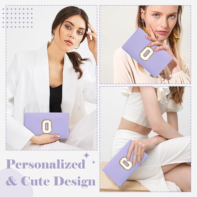 Personalized Makeup Bag Initial A-Z Preppy Patch Bag,Small PU Leather Travel Cosmetic Bag Pouch with Zipper,Purple Cute Toiletry Bag,Gift Ideal for Teen Girls Women Birthday Friend Mom,Latter O
