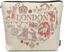 Women Makeup Organizer Bag London, Heart Shape I Love London Quote Flax Cosmetic Bag Makeup Bags Toiletry Bag Accessories Organizer Travel Bags For Home Bathroom Office Hotel Gym