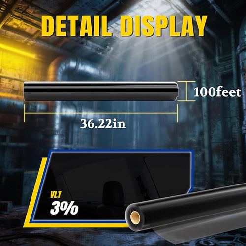 ARANA Nano Ceramic Car Window Tint Film 3% Percent - 36" x100FT Heat & UV Blocking, Privacy Anti-Glare, Scratch & Explosion Proof Tinted Film for Cars & Trucks