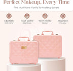 Air Makeup Beauty Box - Makeup Bag with LED Lighted Mirror, Professional Mini/Large Cosmetic Organizer - Portable Vanity & Makeup Case for Travel (Beauty Box, Blush Pink)