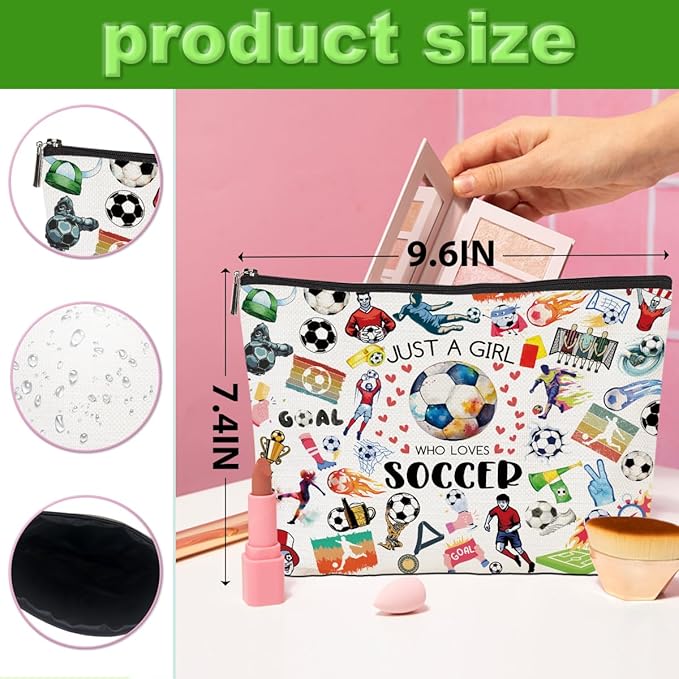 4pcs Soccer Makeup Bags for Women, Canvas Soccer Gifts Cosmetic Bag Pouch Accessories for Players Teams Stuff, Sport Team Birthday Gifts for Soccer Lovers Her Friends Women