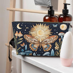 Womens Leather Makeup Bag Cosmetic Bag Travel Toiletry Bags Make Up Bags for Women Adult (Boho Sun-Moon)