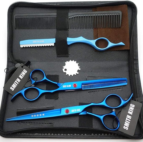 7.0 Inches Professional hair cutting thinning scissors set with razor (Blue)