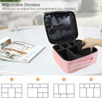 Travel Makeup Bag Makeup Cosmetic Train Case Organizer Portable Storage Bag with Adjustable Dividers for Cosmetics Makeup Brushes Toiletry Jewelry Pink